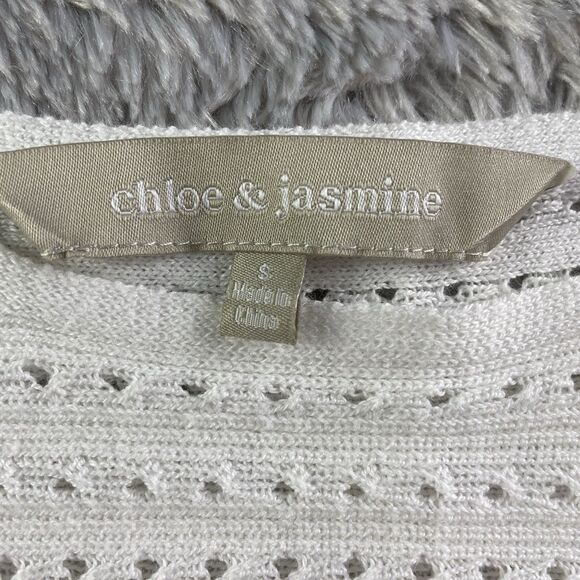 Chloe and Jasmine Sweater Womens Small Ivory Open Knit Pullover Boho Crew Neck - Picture 3 of 10